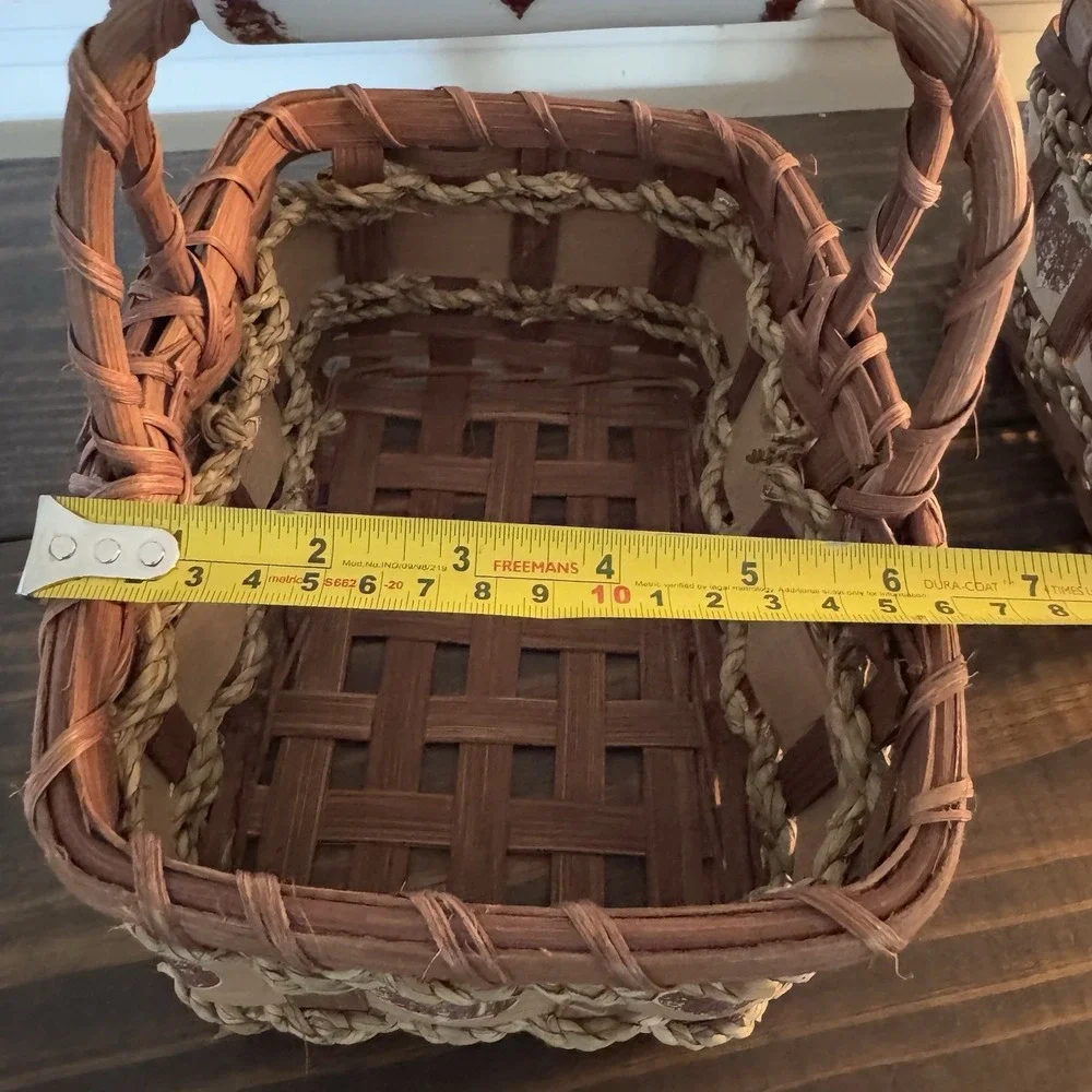 Vintage Cottagecore Wicker Basket Set Heart Glass Handle Holder Grannycore Decor